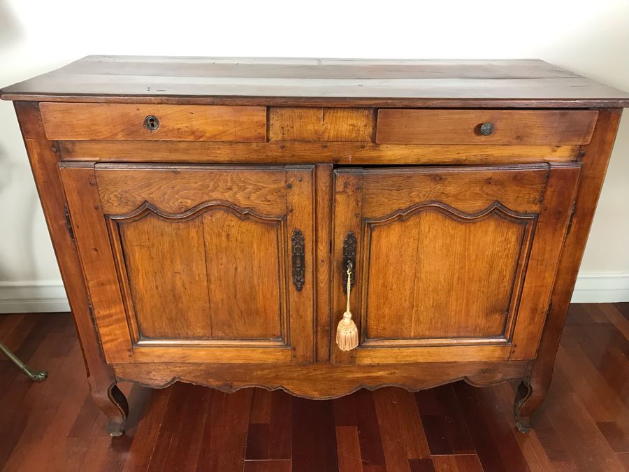 Antique French Handmade 2-Drawer Wooden Cabinet 51W X 21D X 39H [Photo 2]