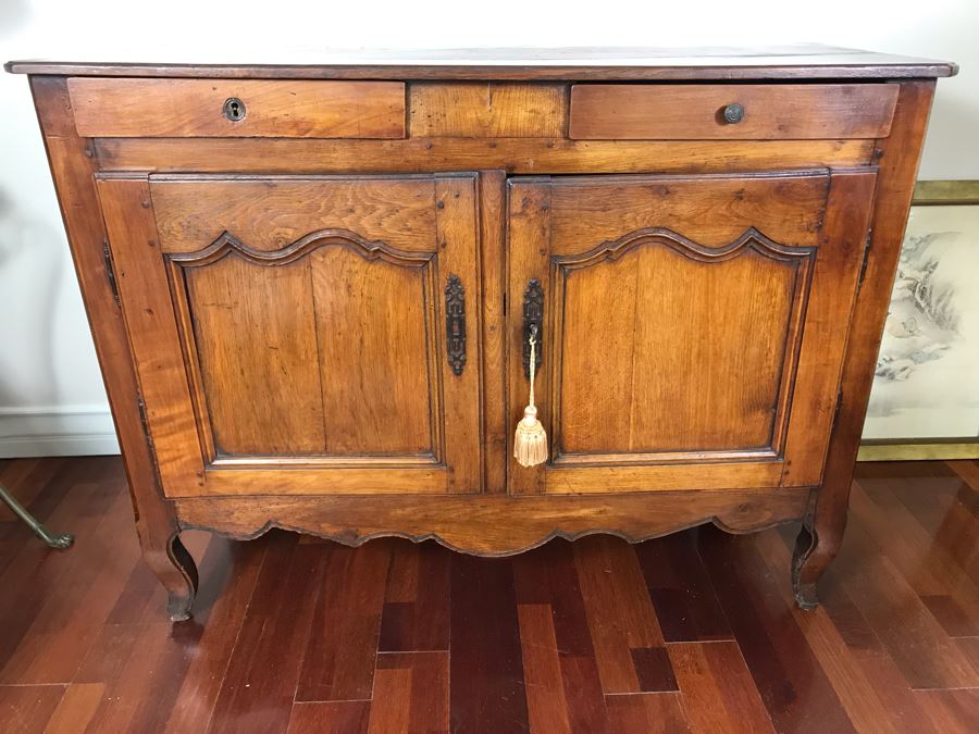 Antique French Handmade 2-Drawer Wooden Cabinet 51W X 21D X 39H [Photo 7]