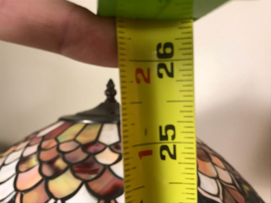 Stunning Peacock Pattern Stained Glass Shade Table Lamp With Metal Base 26H X 22R [Photo 9]