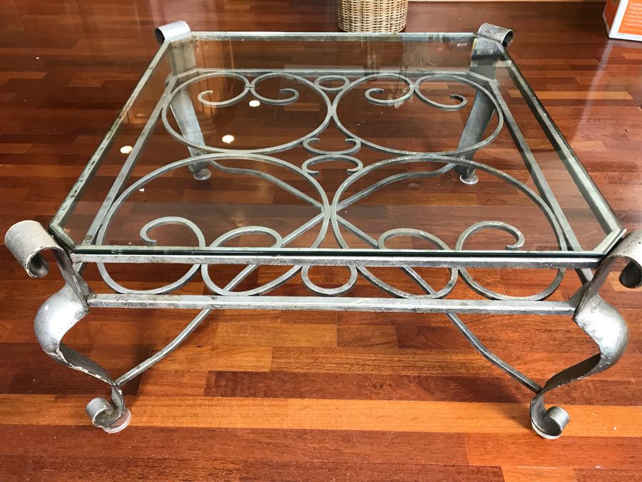 Designer Metal Coffee Table With Glass Table 36 X 36