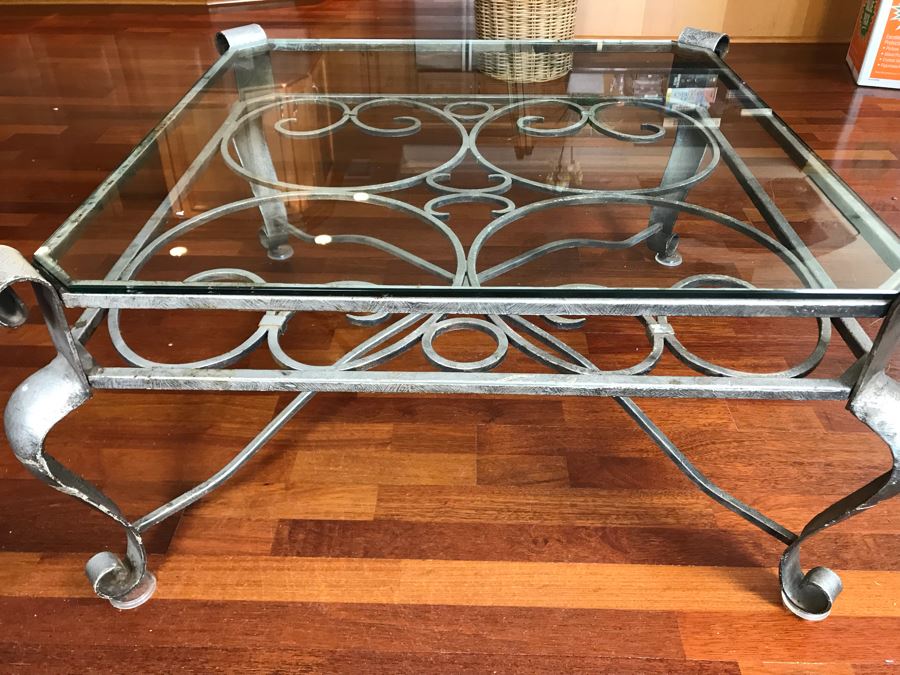 Designer Metal Coffee Table With Glass Table 36 X 36 [Photo 3]
