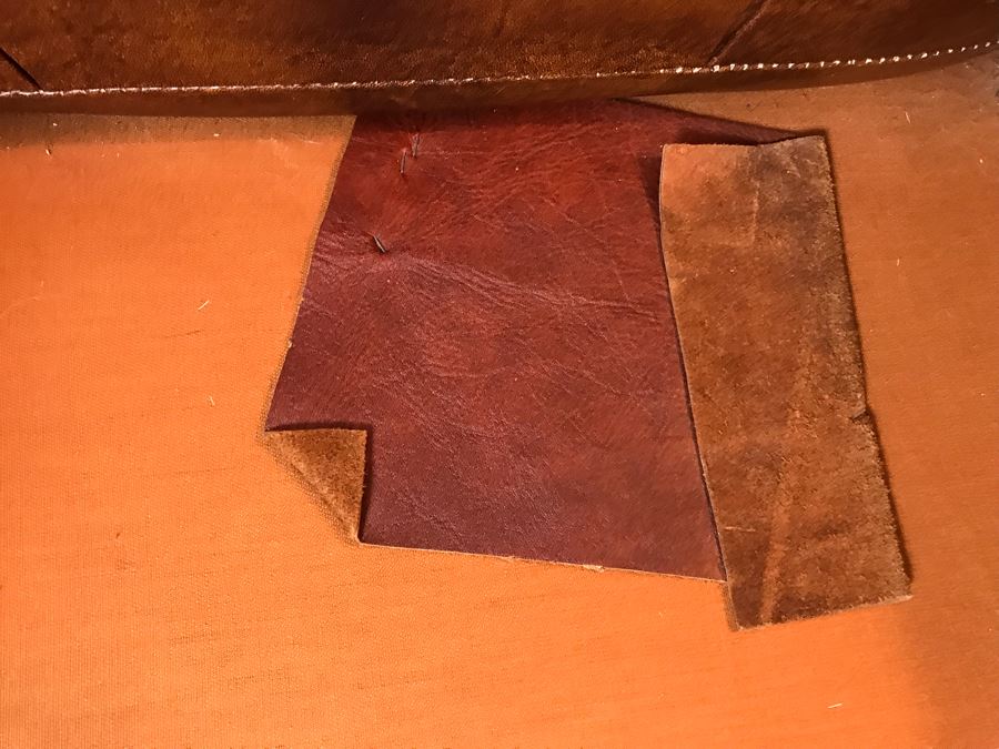 Vintage Wingback Tufted Leather Armchair With Brass Nailheads By Schafer Bros. [Photo 8]