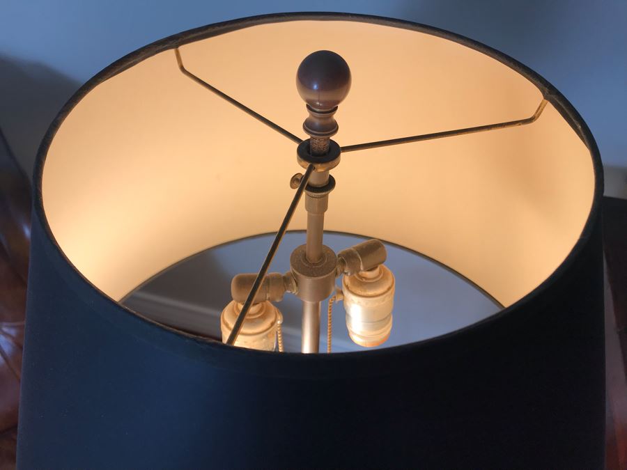 Vintage Brass Freestanding Floor Lamp With Claw Feet And Round Wooden Table [Photo 9]