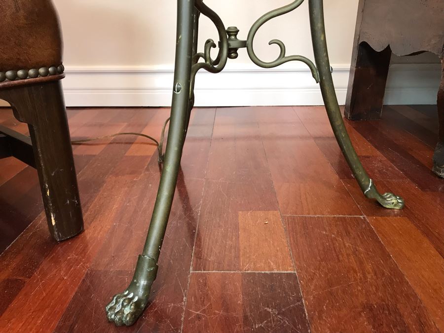Vintage Brass Freestanding Floor Lamp With Claw Feet And Round Wooden Table [Photo 5]