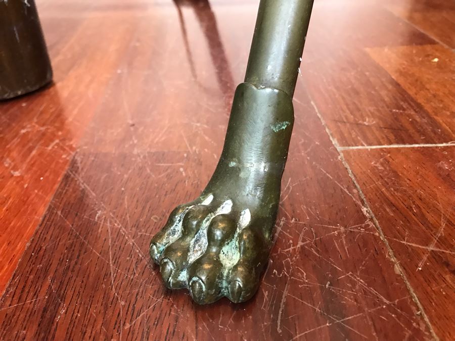 Vintage Brass Freestanding Floor Lamp With Claw Feet And Round Wooden Table [Photo 4]