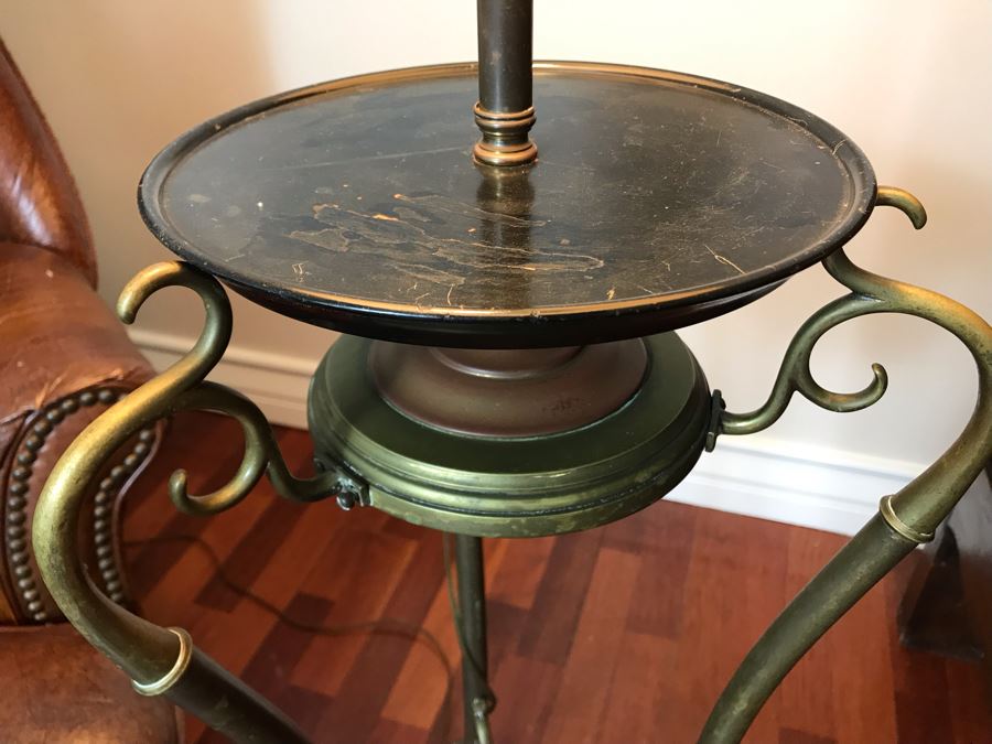 Vintage Brass Freestanding Floor Lamp With Claw Feet And Round Wooden Table [Photo 3]