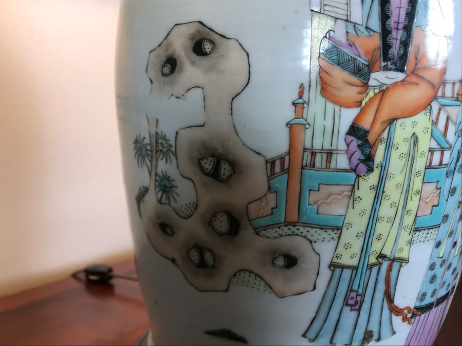 Vintage Chinese Hand Painted Porcelain Table Lamp 33H [Photo 11]