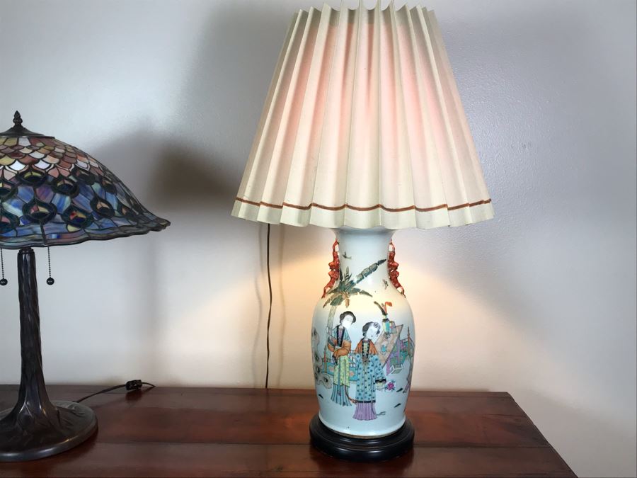 Vintage Chinese Hand Painted Porcelain Table Lamp 33H [Photo 20]
