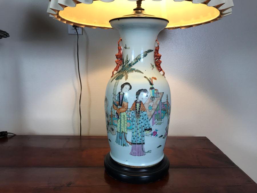 Vintage Chinese Hand Painted Porcelain Table Lamp 33H [Photo 4]