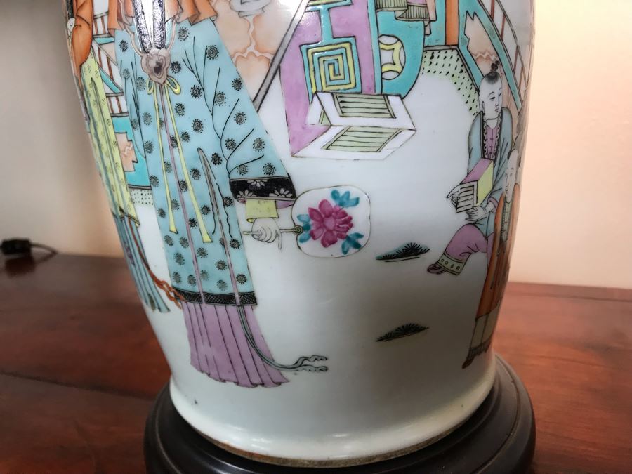 Vintage Chinese Hand Painted Porcelain Table Lamp 33H [Photo 9]