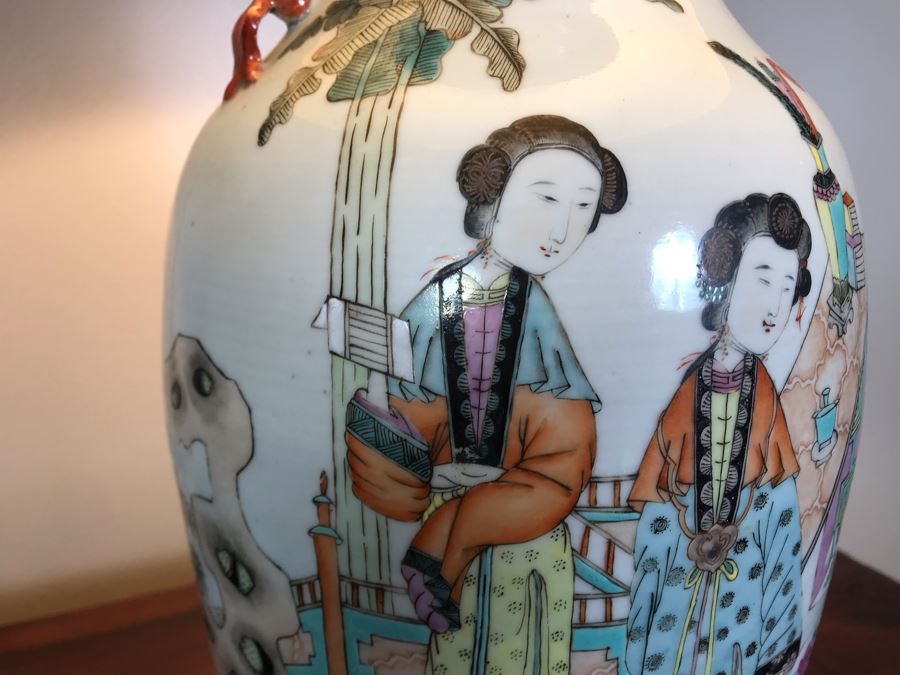 Vintage Chinese Hand Painted Porcelain Table Lamp 33H [Photo 10]