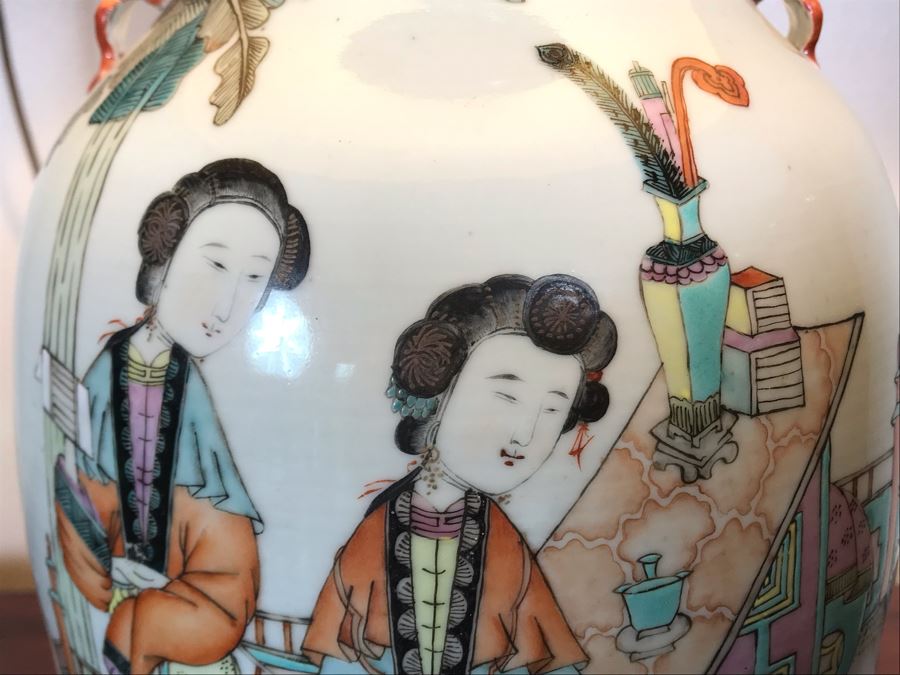 Vintage Chinese Hand Painted Porcelain Table Lamp 33H [Photo 6]