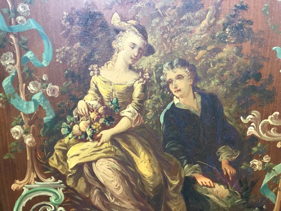 Vintage Hand Painted French Double Sided 3-Panel Screen With Beveled Glass Panels - See Photos 57H X 58.5W [Photo 16]