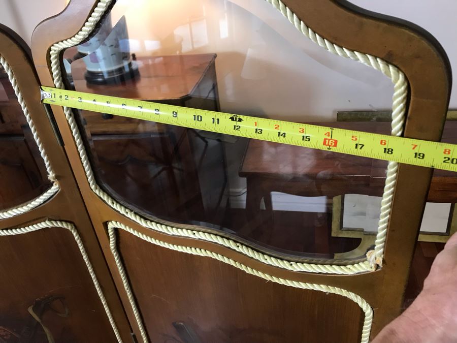 Vintage Hand Painted French Double Sided 3-Panel Screen With Beveled Glass Panels - See Photos 57H X 58.5W [Photo 26]