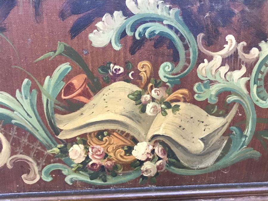 Vintage Hand Painted French Double Sided 3-Panel Screen With Beveled Glass Panels - See Photos 57H X 58.5W [Photo 7]