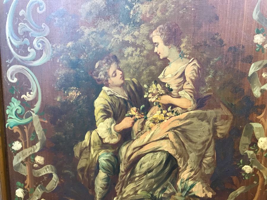 Vintage Hand Painted French Double Sided 3-Panel Screen With Beveled Glass Panels - See Photos 57H X 58.5W [Photo 10]