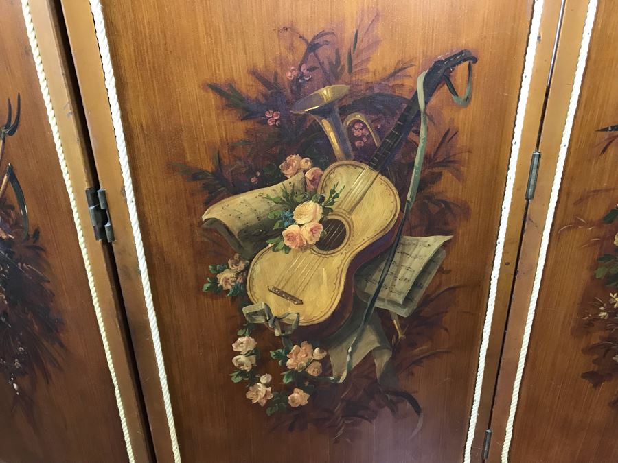 Vintage Hand Painted French Double Sided 3-Panel Screen With Beveled Glass Panels - See Photos 57H X 58.5W [Photo 20]