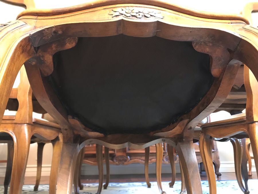 Antique 1850 French 2 Plank Cherry Board Dining Table With Drawer On One End And Chopping Surface On Other Plus 6 Walnut Dining Chairs Purchased $5,000 From Lyman Drake Antiques 77L X 33.5W X 30H - Chopping Board Extends About 40' [Photo 33]