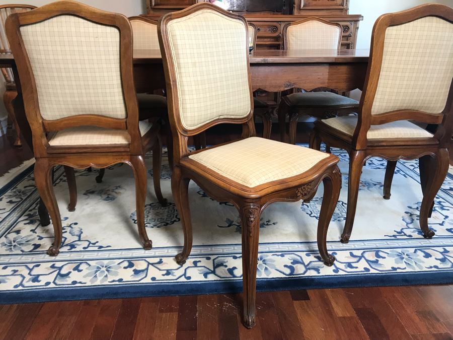 Antique 1850 French 2 Plank Cherry Board Dining Table With Drawer On One End And Chopping Surface On Other Plus 6 Walnut Dining Chairs Purchased $5,000 From Lyman Drake Antiques 77L X 33.5W X 30H - Chopping Board Extends About 40' [Photo 28]