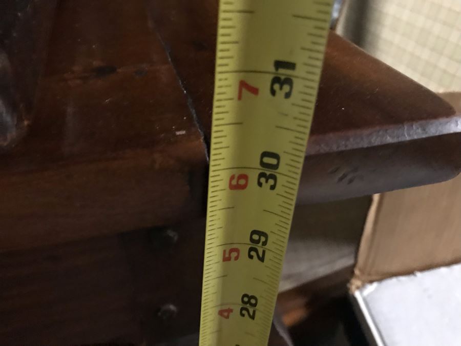 Antique 1850 French 2 Plank Cherry Board Dining Table With Drawer On One End And Chopping Surface On Other Plus 6 Walnut Dining Chairs Purchased $5,000 From Lyman Drake Antiques 77L X 33.5W X 30H - Chopping Board Extends About 40' [Photo 37]