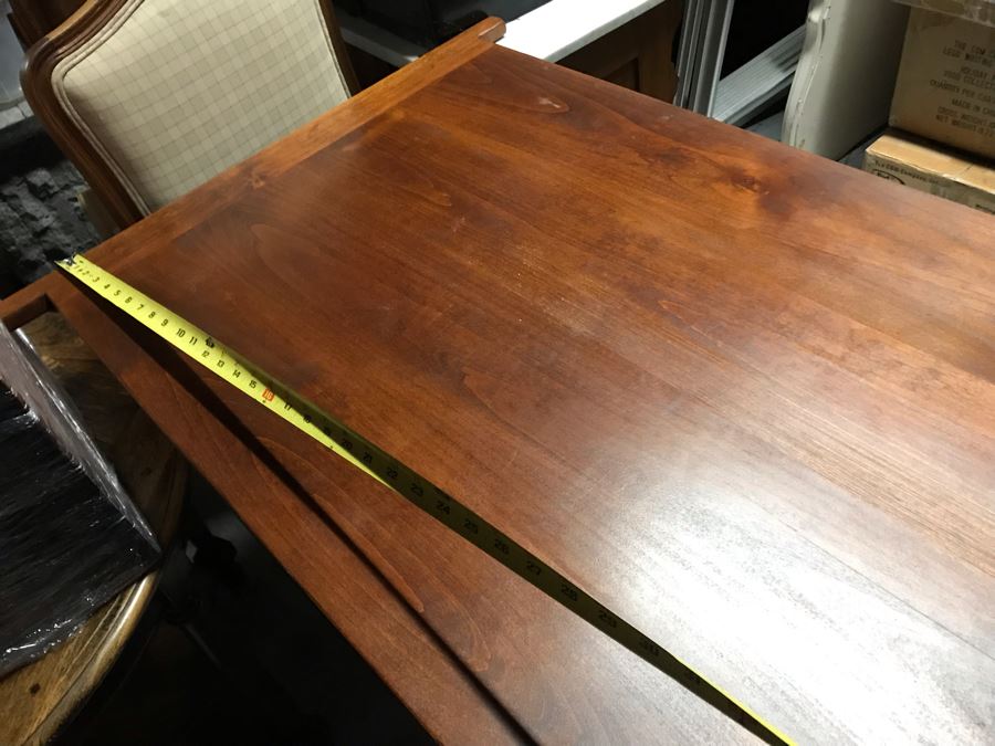 Antique 1850 French 2 Plank Cherry Board Dining Table With Drawer On One End And Chopping Surface On Other Plus 6 Walnut Dining Chairs Purchased $5,000 From Lyman Drake Antiques 77L X 33.5W X 30H - Chopping Board Extends About 40' [Photo 38]