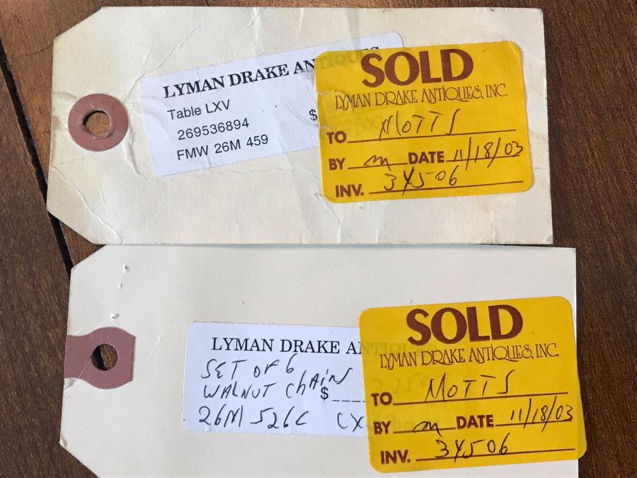 Antique 1850 French 2 Plank Cherry Board Dining Table With Drawer On One End And Chopping Surface On Other Plus 6 Walnut Dining Chairs Purchased $5,000 From Lyman Drake Antiques 77L X 33.5W X 30H - Chopping Board Extends About 40' [Photo 26]