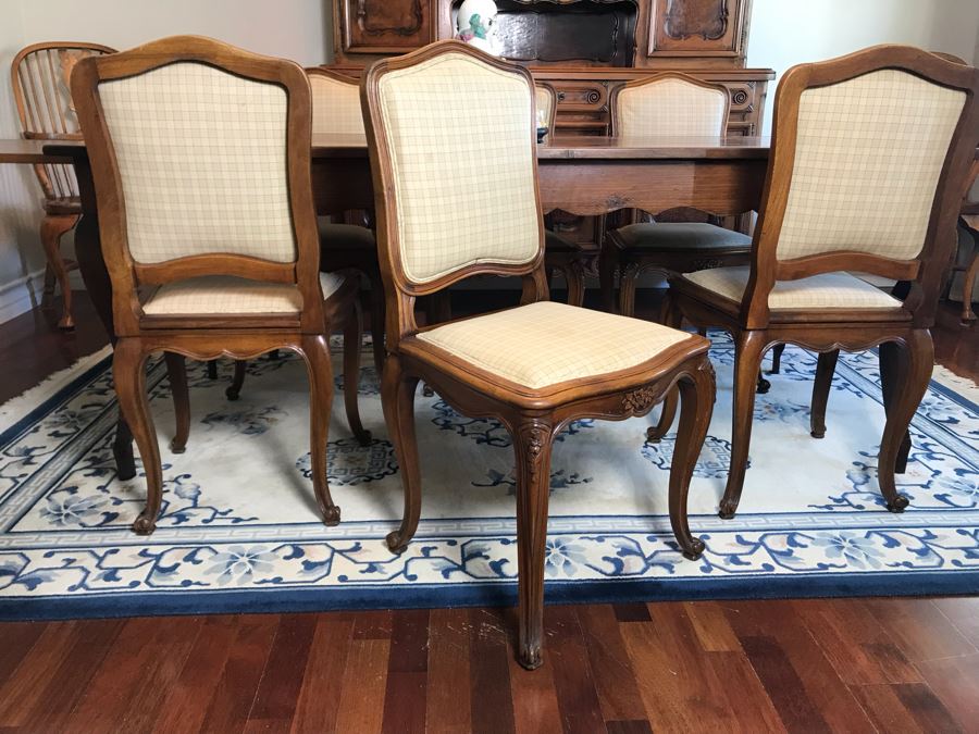 Antique 1850 French 2 Plank Cherry Board Dining Table With Drawer On One End And Chopping Surface On Other Plus 6 Walnut Dining Chairs Purchased $5,000 From Lyman Drake Antiques 77L X 33.5W X 30H - Chopping Board Extends About 40' [Photo 27]