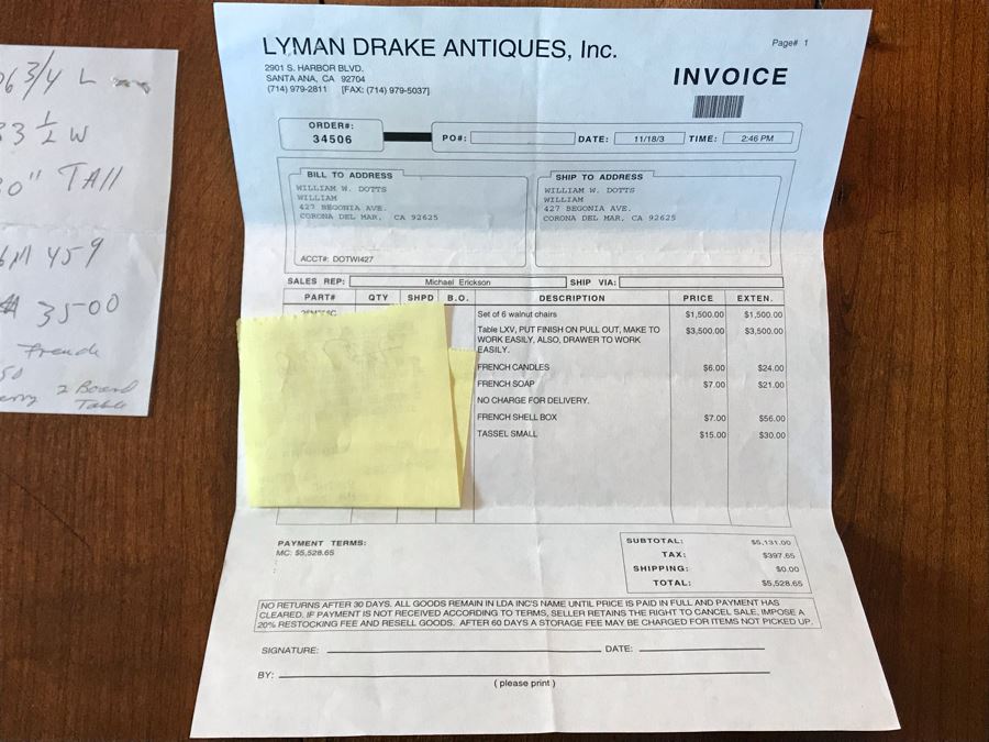 Antique 1850 French 2 Plank Cherry Board Dining Table With Drawer On One End And Chopping Surface On Other Plus 6 Walnut Dining Chairs Purchased $5,000 From Lyman Drake Antiques 77L X 33.5W X 30H - Chopping Board Extends About 40' [Photo 22]