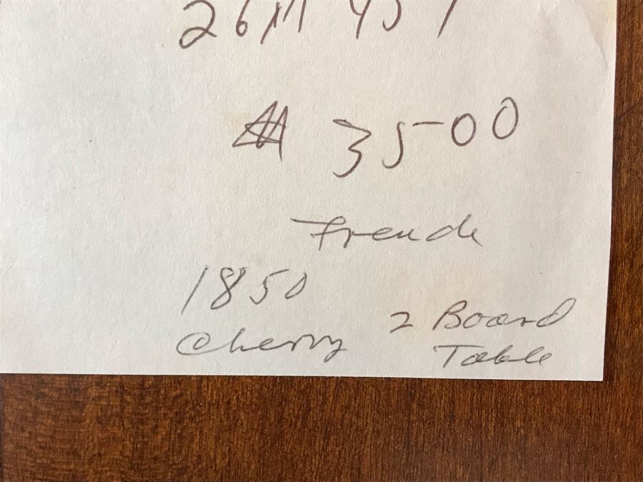 Antique 1850 French 2 Plank Cherry Board Dining Table With Drawer On One End And Chopping Surface On Other Plus 6 Walnut Dining Chairs Purchased $5,000 From Lyman Drake Antiques 77L X 33.5W X 30H - Chopping Board Extends About 40' [Photo 20]