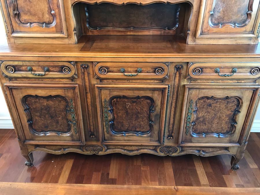 Stunning Antique French Walnut Burl Wood Cabinet With Hutch  [Photo 5]