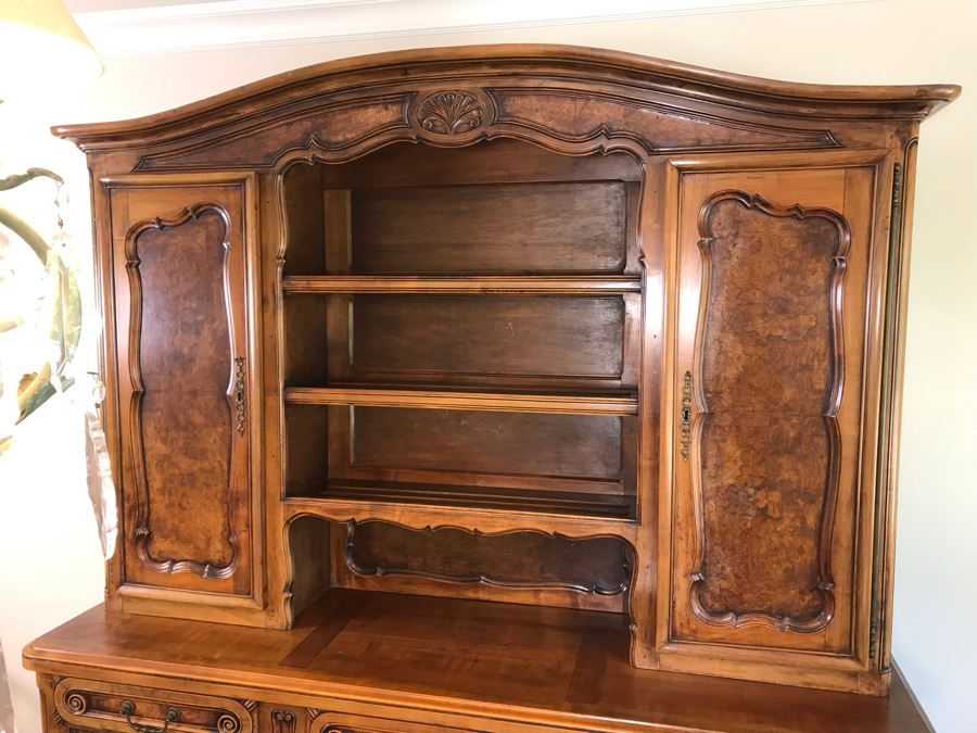 Stunning Antique French Walnut Burl Wood Cabinet With Hutch  [Photo 4]