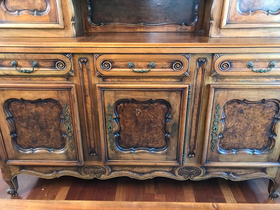 Stunning Antique French Walnut Burl Wood Cabinet With Hutch  [Photo 6]