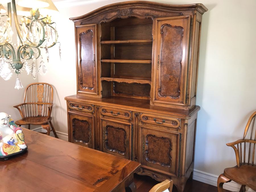 Stunning Antique French Walnut Burl Wood Cabinet With Hutch  [Photo 20]