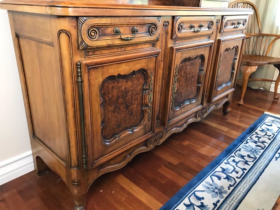 Stunning Antique French Walnut Burl Wood Cabinet With Hutch  [Photo 7]