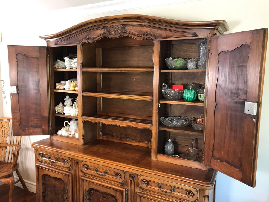 Stunning Antique French Walnut Burl Wood Cabinet With Hutch  [Photo 16]
