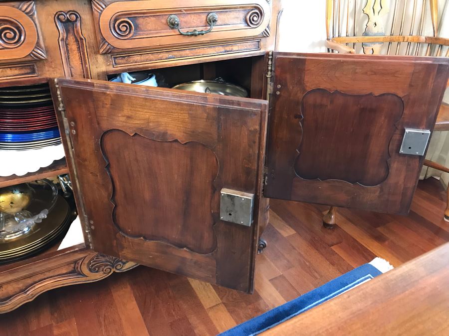 Stunning Antique French Walnut Burl Wood Cabinet With Hutch  [Photo 15]