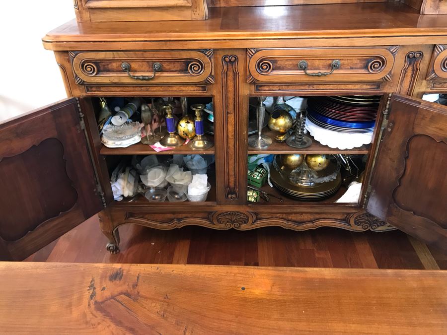 Stunning Antique French Walnut Burl Wood Cabinet With Hutch  [Photo 14]