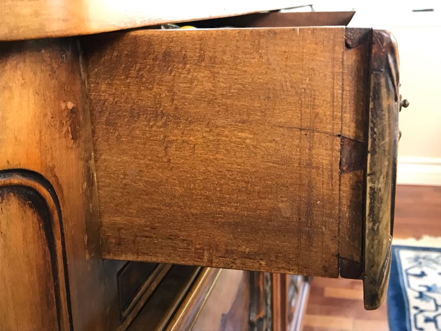 Stunning Antique French Walnut Burl Wood Cabinet With Hutch  [Photo 13]