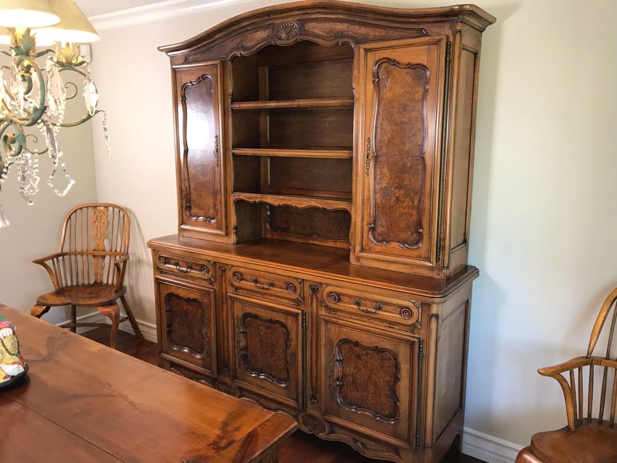 Stunning Antique French Walnut Burl Wood Cabinet With Hutch  [Photo 3]