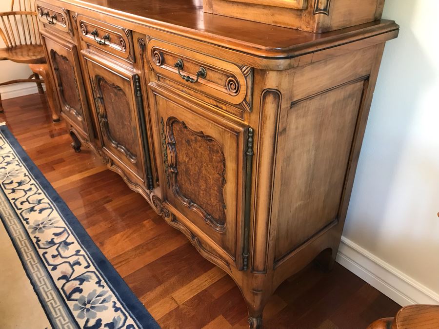 Stunning Antique French Walnut Burl Wood Cabinet With Hutch  [Photo 9]