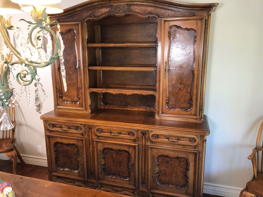 Stunning Antique French Walnut Burl Wood Cabinet With Hutch  [Photo 18]