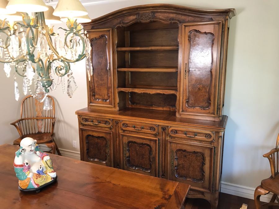 Stunning Antique French Walnut Burl Wood Cabinet With Hutch  [Photo 19]