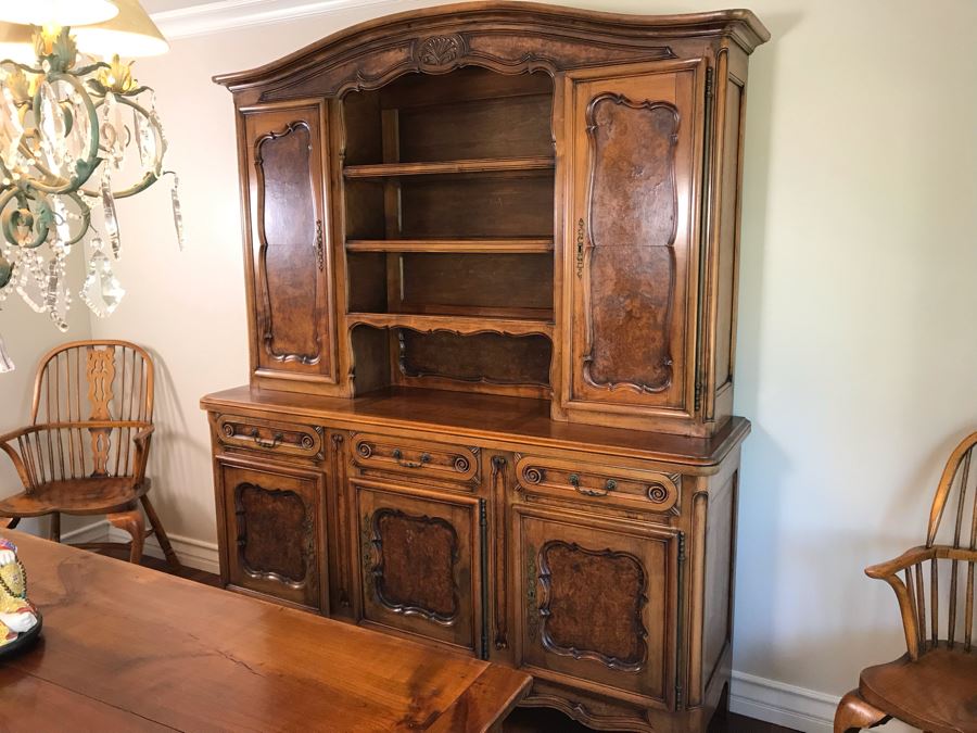 Stunning Antique French Walnut Burl Wood Cabinet With Hutch  [Photo 2]