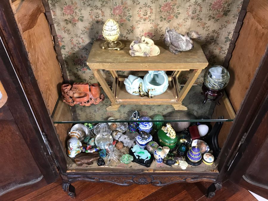 Antique French Hand Carved Wooden Curio Display Cabinet With Overhead Lighting 28W X 61H [Photo 19]