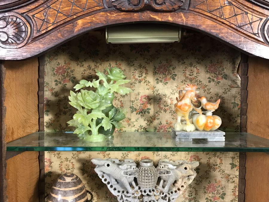 Antique French Hand Carved Wooden Curio Display Cabinet With Overhead Lighting 28W X 61H [Photo 17]