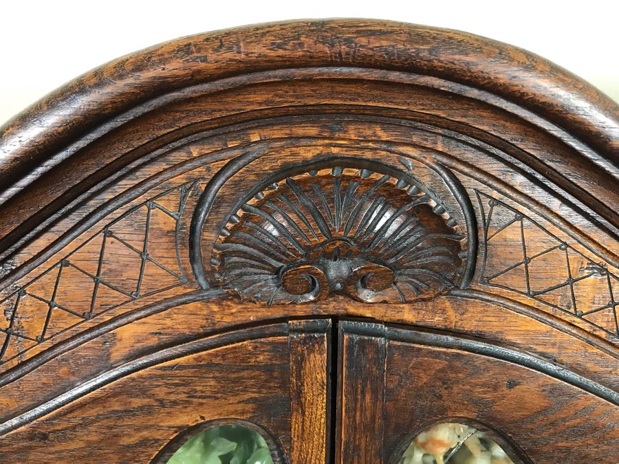 Antique French Hand Carved Wooden Curio Display Cabinet With Overhead Lighting 28W X 61H [Photo 6]