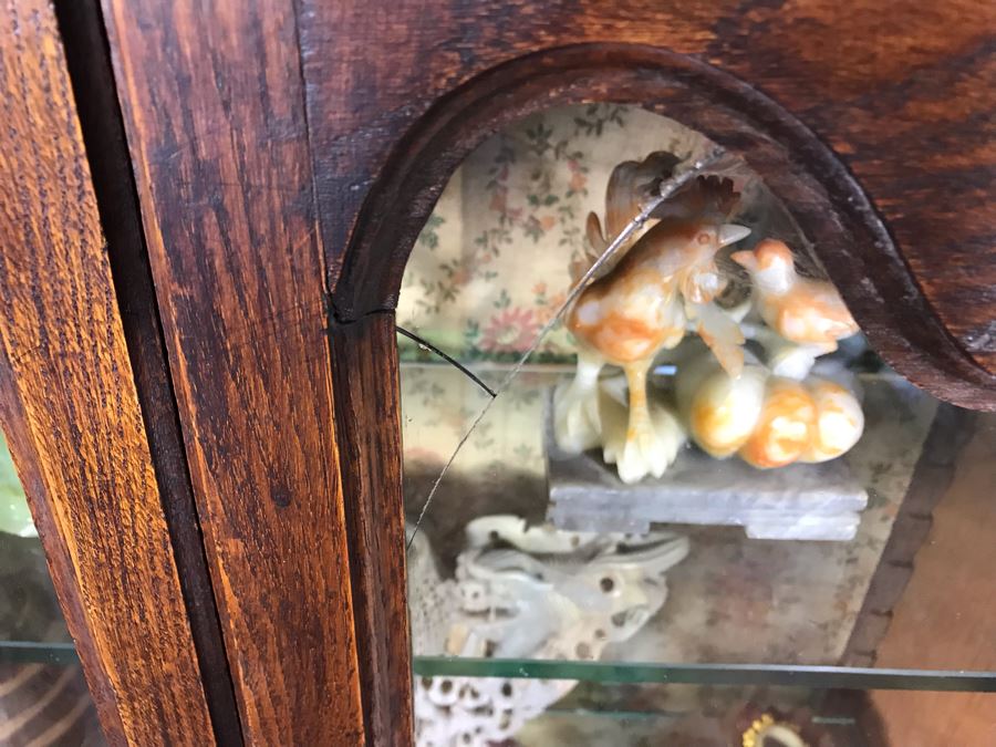 Antique French Hand Carved Wooden Curio Display Cabinet With Overhead Lighting 28W X 61H [Photo 12]