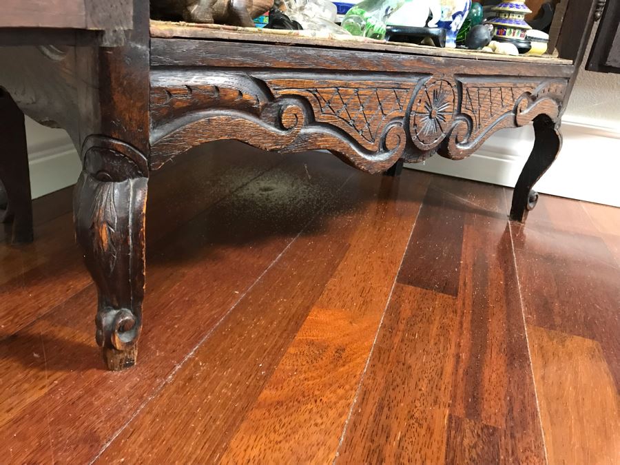 Antique French Hand Carved Wooden Curio Display Cabinet With Overhead Lighting 28W X 61H [Photo 20]