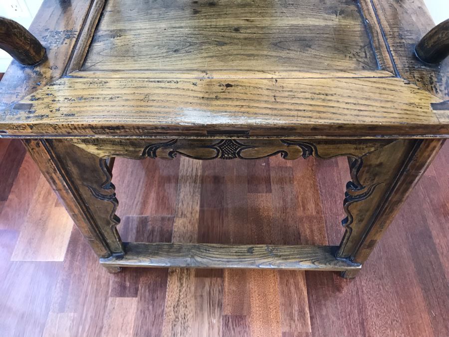 Antique 1870 Chinese Elm Wood Armchair (One Chair) [Photo 19]