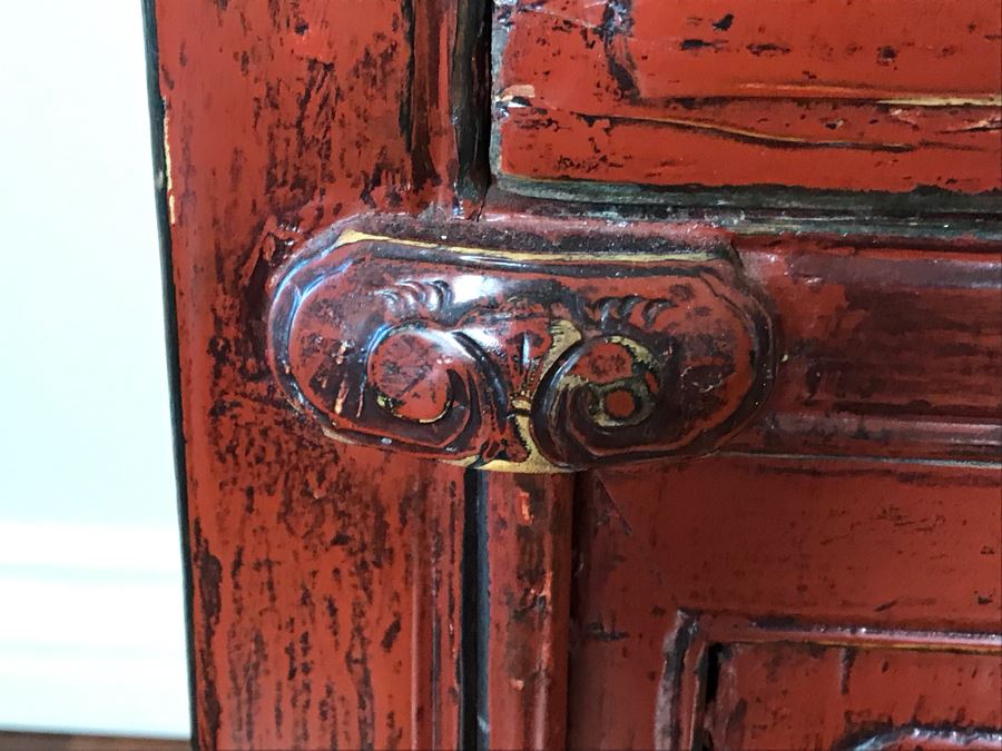 Antique Chinese 2-Drawer Cabinet Painted Red With Brass Hardware 30.5W X 19D X 30H [Photo 7]